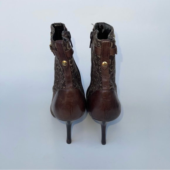 Guess Vintage Heeled Boots  Women's Size 7 US Brown Leather Canvas‎ Pointy Toe - Picture 6 of 10